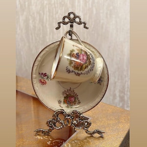Ręcznie wykonany złoty mosiężny uchwyt na porcelanę Limoges, stojak na filiżanki i spodki, wieszak na talerze i medale, świąteczna dekoracja kolekcjonerska.
