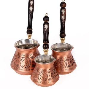 Engraved Copper Turkish Coffee Pot Set with Hand Mill Gift