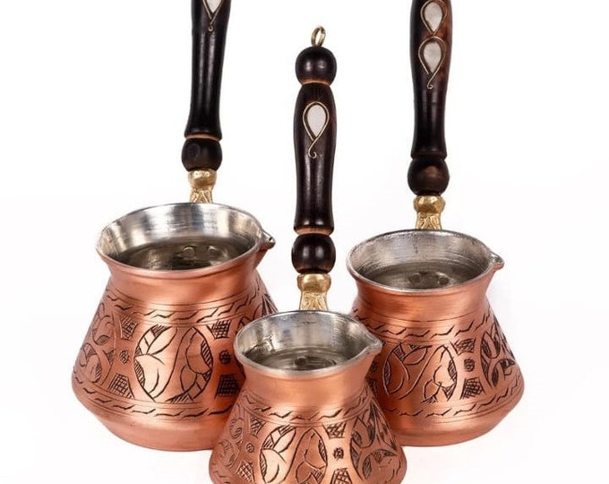 Handmade Turkish Copper Pot w/Traditional Coffee Hand Mill Gift,Turkish-Greek-Arabic-Moroccan Coffee Pot,Stovetop Coffee Maker,Cezve,Briki