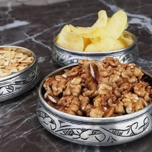 Copper Snack and Nut Serving Bowls,Silver Tinned Dessert Dishes,Compact Bowls for Breakfast Charcuteries,Kitchen Copperware Gift for Moms