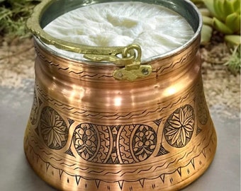 Olla de cobre puro con tapa, cubo de cobre cubierto turco tradicional, Bakrac, olla de yogur hecha a mano, utensilio de cocina decorativo, regalo para el día de las madres