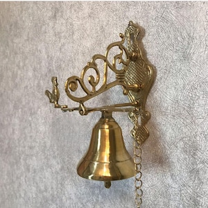 Vintage Gold or Black Solid Brass Wall-Mounted Hand Ringing Bell,Antique Farmhouse Doorbell,Rustic Entry Bell,Monestary Bell,Servant Bell.