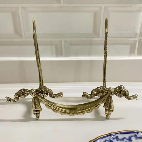 Support pour assiette vintage en laiton doré, présentoir décoratif pour assiettes à dessert, chevalet antique en porcelaine de Limoges et en porcelaine, support pour photo et cadre photo Laiton.