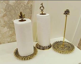Porte-serviettes en papier en laiton doré antique, porte-serviettes de cuisine de style vintage, porte-rouleau de comptoir, accessoire de décoration rustique pour salle de bain et toilettes.