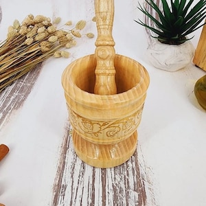 Embroidered Turkish Wooden Mortar and Pestle: Herb Spice Grinder