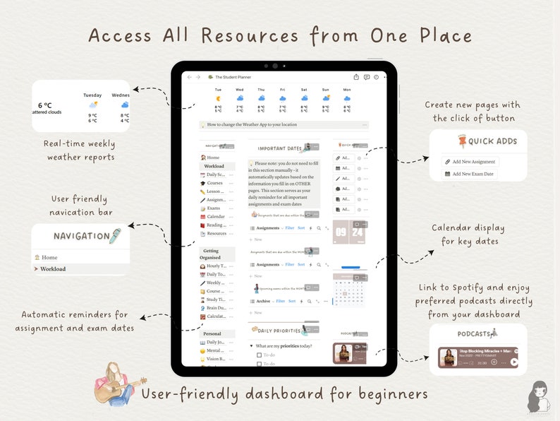 Notion Template Student Planner, Academic Planner for Notion, School Notion, College Planner