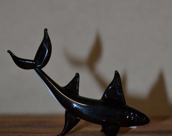 Black glass shark figurine, shark figurine, black figurine, glass shark figurine, glass art, home decor, gift, birthday gift, glass figurine