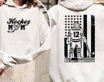 Custom Hockey Mom Swearshirt, Your Name and Number Hockey Sweatshirt, Personalized Hockey Hoodie, Hockey Mom Gift