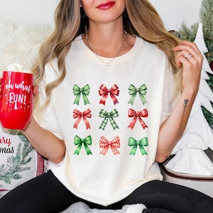 Christmas Coquettes Shirt, Comfort Colors Red Green Coquette Bow Tshirt, Christmas Season T-Shirt, Womens Party New Year Gifts For Women