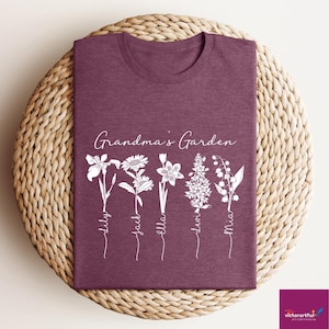 Grandma&#39;s Garden Shirt, Birth Month Flower Granny&#39;s Flowers Garden With Grandkids Name Tshirt, Custom Kids Name Flower Mothers Day Gift Tee