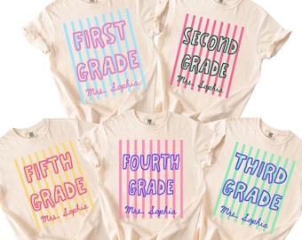 Teacher Team Shirts, Comfort Colors Back to School Shirt, Grade Level Tee, First Second Third Fourth Fifth Grade Personalized T-Shirts
