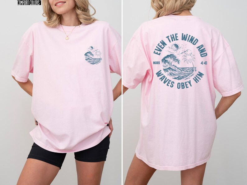 Experience the serene power of faith with our Comfort Colors shirt, inspired by the scripture from Mark 4:41. This waves obey him shirt beautifully captures a moment of divine calm, perfect for those who cherish ocean inspired style and seek a meaningful church service shirt. Crafted for comfort and spiritual connection, it’s an ideal choice for beach Christian gatherings or everyday wear.