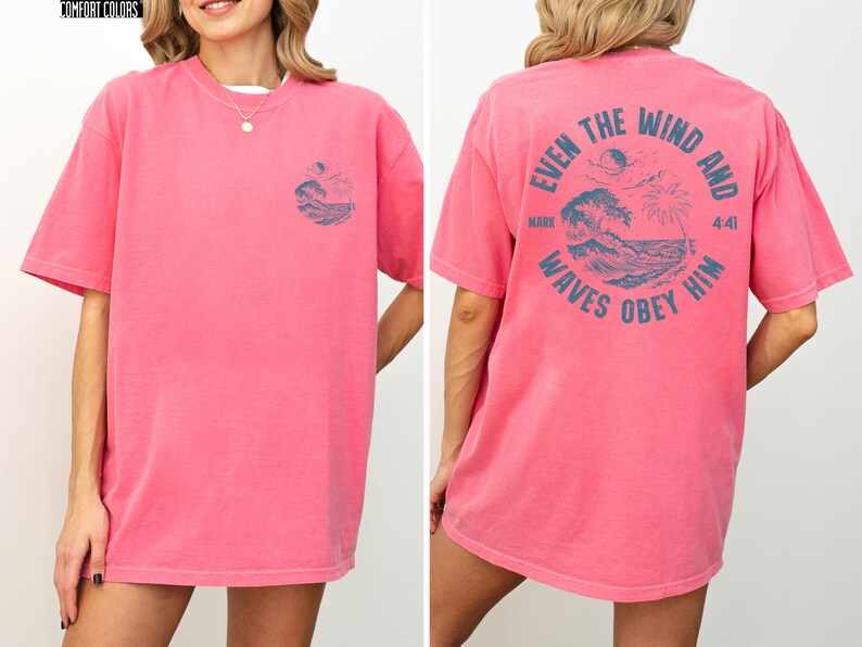 Experience the serene power of faith with our Comfort Colors shirt, inspired by the scripture from Mark 4:41. This waves obey him shirt beautifully captures a moment of divine calm, perfect for those who cherish ocean inspired style and seek a meaningful church service shirt. Crafted for comfort and spiritual connection, it’s an ideal choice for beach Christian gatherings or everyday wear.