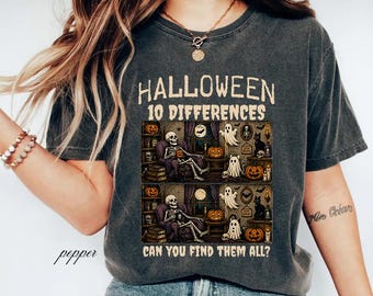Comfort Colors Halloween Shirt, Find 10 Differences TShirt, Sarcastic Humor Spooky Game Shirt, Ghost Pumpkin Tee