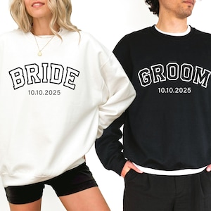 Personalized Bride and Groom Matching Sweatshirts, Custom Bride and Groom Sweatshirts, Engagement Couple Gift for Honeymoon Wedding Sweats