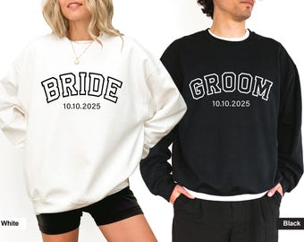Personalized Bride and Groom Matching Sweatshirts, Custom Bride and Groom Sweatshirts, Engagement Couple Gift for Honeymoon Wedding Sweats