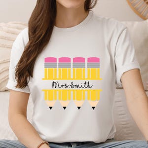 Custom Teacher Name Shirt, Personalized Pencil Teacher Tee, Retro Elementary Teacher Pencil TShirt,Back to School Gift for Teacher