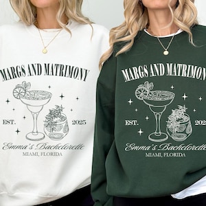 Margs and Matrimony Sweatshirt, Custom Name Margarita Bridal Party Gift, Luxury Bachelorette Hoodie