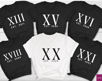 Custom Roman Numeral Tshirts, Personalized Est Year Birthday Date Anniversary Tee, Roman Numeral Date Engagement Gift for Couples Shirt