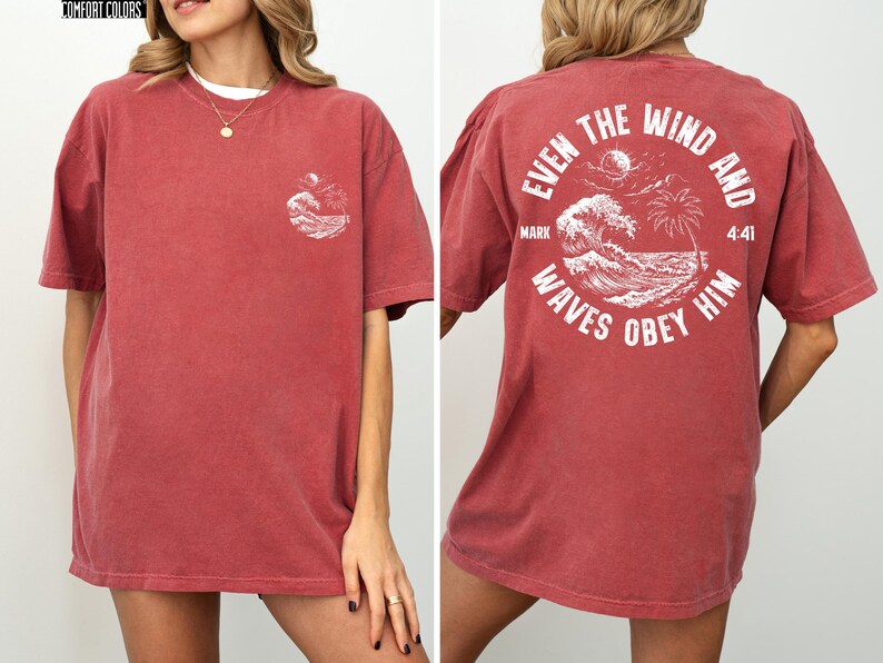 Experience the serene power of faith with our Comfort Colors shirt, inspired by the scripture from Mark 4:41. This waves obey him shirt beautifully captures a moment of divine calm, perfect for those who cherish ocean inspired style and seek a meaningful church service shirt. Crafted for comfort and spiritual connection, it’s an ideal choice for beach Christian gatherings or everyday wear.