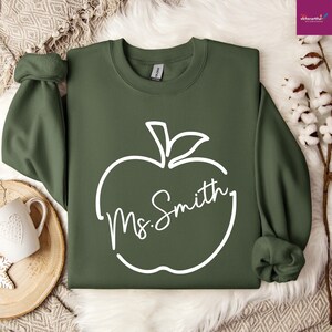Custom Teacher Apple Sweatshirt, Teacher Team Sweatshirts, Personalized School Sweaters, Teacher Sweater, Customized Name Teacher Hoodie