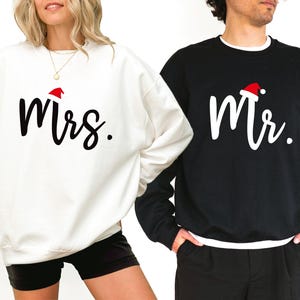 Christmas Mr and Mrs Santa Hat Sweatshirt, Christmas Couple Sweatshirt, Xmas Husband and Wife Sweatshirt, Holiday Matching Couple Sweatshirt