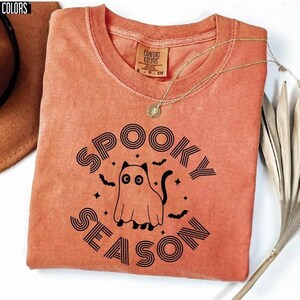 Halloween Black Cat and Ghost Comfort Colors Tshirt, Spooky Season Cat Tee, Halloween Ghost Tshirt, Halloween Cat Lover Gift for Women Tee