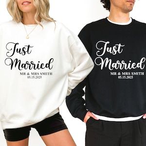 Custom Just Married Hoodie and Sweatshirt, Honeymoon Sweatshirt for Couple, Honeymoon Gifts Couple Matching Outfit, Newlywed Gifts Hoodie