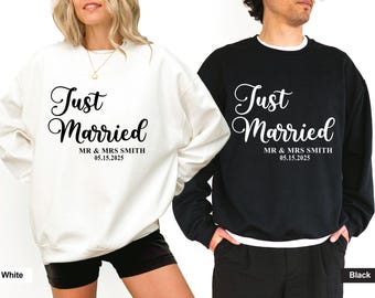 Custom Just Married Hoodie and Sweatshirt, Honeymoon Sweatshirt for Couple, Honeymoon Gifts Couple Matching Outfit, Newlywed Gifts Hoodie