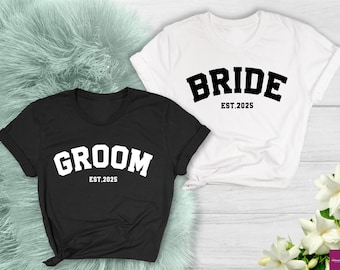 Bride and Groom Shirt, Personalized Engagement Bride and Groom Est Shirts, Custom Bride and Groom Wedding Gift, Bride and Groom To Be Shirts