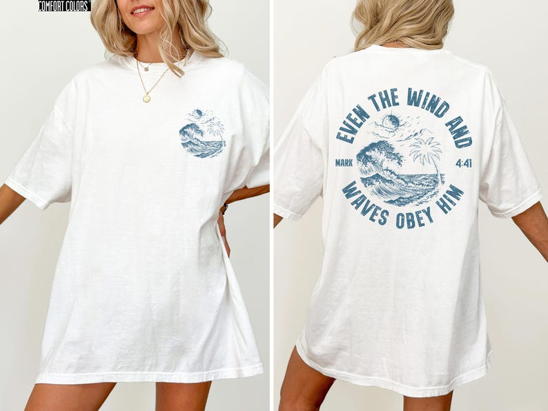 Experience the serene power of faith with our Comfort Colors shirt, inspired by the scripture from Mark 4:41. This waves obey him shirt beautifully captures a moment of divine calm, perfect for those who cherish ocean inspired style and seek a meaningful church service shirt. Crafted for comfort and spiritual connection, it’s an ideal choice for beach Christian gatherings or everyday wear.