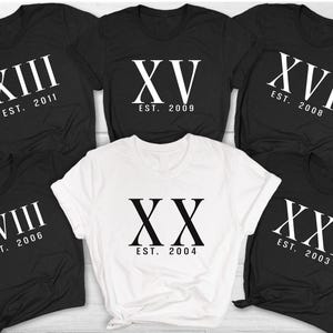 Custom Roman Numeral Tshirts, Personalized Est Year Birthday Date Anniversary Tee, Roman Numeral Date Engagement Gift for Couples Shirt
