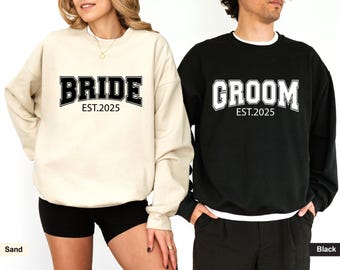 Bride and Groom Sweatshirt, Personalized Matching Couples Wedding Party Gift Sweats, Engagement Bride and Groom Est. Honeymoon Sweatshirts