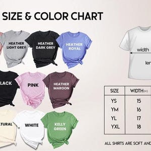 youth size and color chart for a t - shirt
