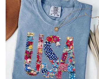 Comfort Colors Floral USA Flag Shirt, Patriotic Red White Blue T-Shirt, Womens Fourth of July Comfort Tee, Memorial Day 4th of July Shirt