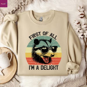 First of All I&#39;m a Delight Opossum Sweatshirt, Angry Opossum Hoodie, Funny Womens Sarcastic Self Love Sweatshirt, Funny Saying Sweathirt