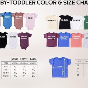 baby - toddler color and size chart