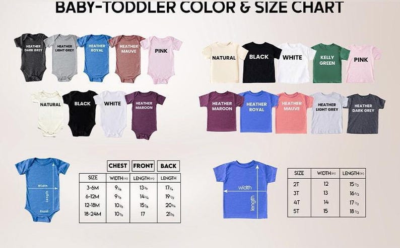 baby - toddler color and size chart