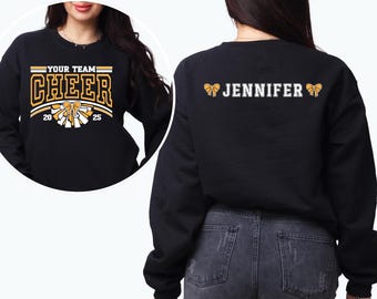 Custom Cheer Team Name Sweatshirt, Personalized Cheerleader Hoodie Gift, Cheer Mom with Name Sweater Game Day, School Team Mascot Sweatshirt