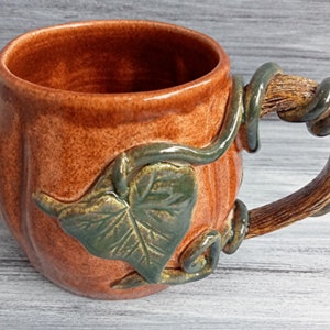 Pumpkin Ceramic Mug  | Hand-Shaped 300 ml Green & Orange Cup