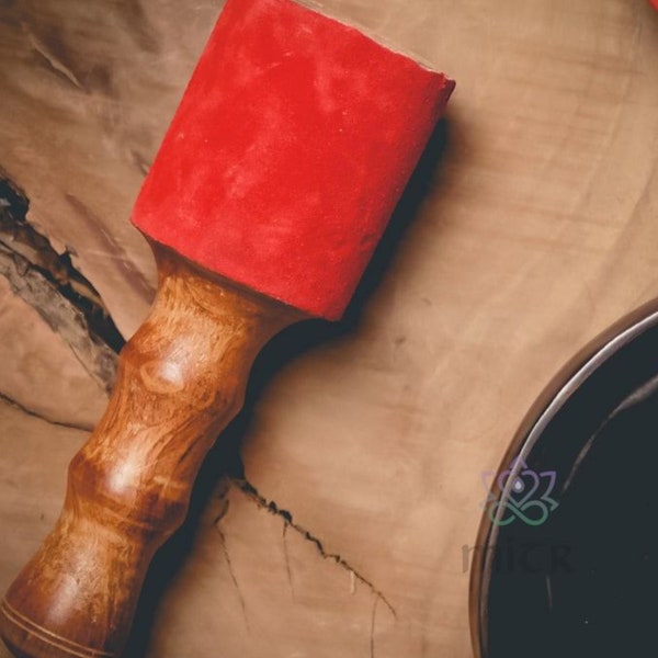 Red Tibetan Bowl Mallet - Handcrafted Natural Wood, Authentic Indian Craftsmanship, Smooth Finish, Perfect for Singing Bowls