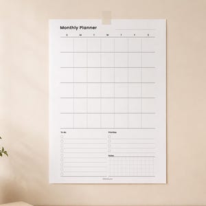 Monthly Planner Printable, Undated Calendar with To Do List and Priorities, Sunday Monday Start, Minimal Planner Insert, A4 A5 Letter PDF