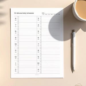 15 Minute Daily Schedule Printable Hourly Planner Time Blocking Planner PDF A4 A5 Letter Half Letter Minimal Productivity Planner