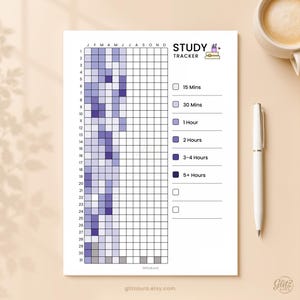 学習トラッカー（ピクセル単位の年間記録）印刷可能なPDF、学習ログ、学習プランナー、復習トラッカー、学生プランナー、バレットジャーナル、A4、A5、レターサイズ