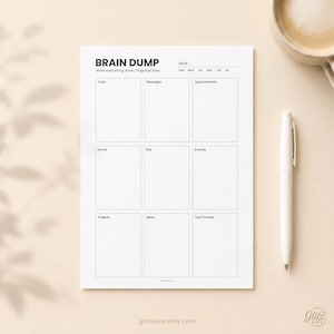 Brain Dump Printable, Mind Sweep Worksheet, ADHD Brain Dump Planner, Mental Clarity Page, Productivity Planner Insert PDF A4 A5 Letter