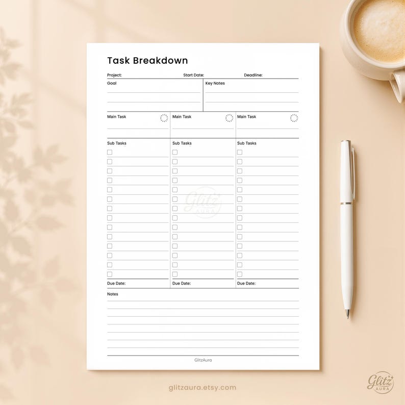 Task Breakdown Printable PDF, Project Task Planner, Subtask Checklist ...