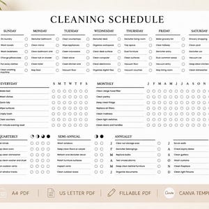 Redigerbar städchecklista, utskrivbar, veckostädningsschema, redigerbar Canva-mall, städplanerare, sysslor, A4 och US Letter