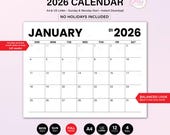 2026 Clean Monthly Calendar Printable | No Holidays | 5-Row Layout | A4/US Letter | Instant Download