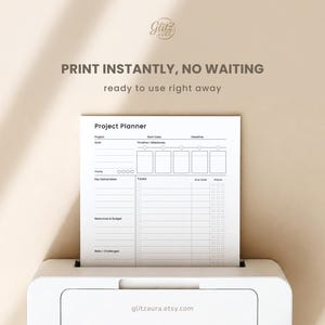 Projektplanerare utskrivbar PDF, projektledningsplanerare, uppgiftsspårare, milstolpetidslinje, deadlinespårare, A4 A5 brevplanerareinsats bild 7