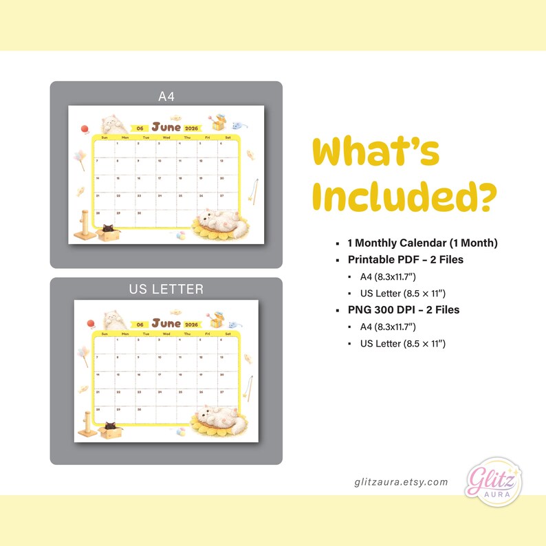 June 2026 Printable Calendar, Cute Cat Monthly Planner, Kids Animal ...